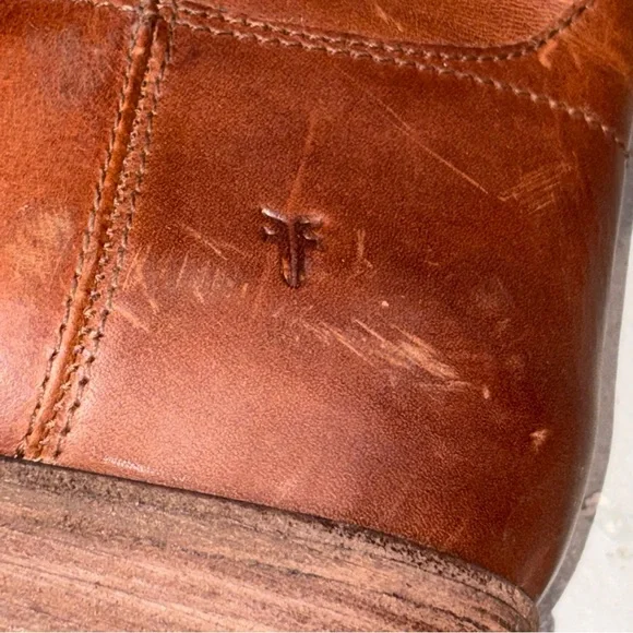 Frye Cognac Leather Melissa Button 2 Distressed Tall Riding Boots size 10 - Picture 8 of 10